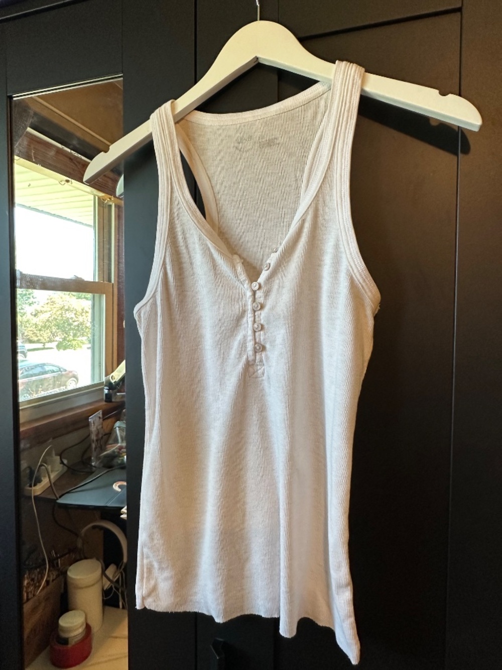 Aerie Cream Ribbed Henley Racerback Tank Top S Longline Y2K